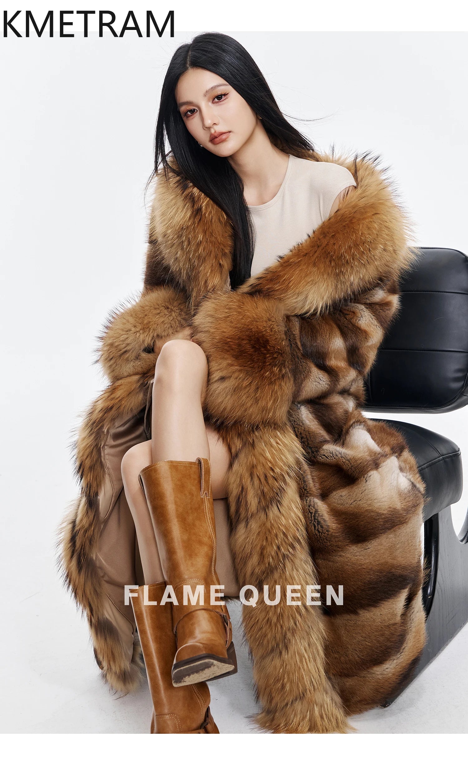 KMETRAM Natural Muskrat Fur Coat Woman Luxury Long Real Fur Jacket Raccoon Dog Fur Collar Winter Coats Women Clothing 2025 шуба