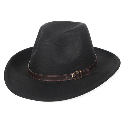 Autumn Winter Western Cowboy Hat for Men Women Wide Brim Fedora Jazz Hats Cowgirl Hat with Belt | Kimlud Outdoor Mid...