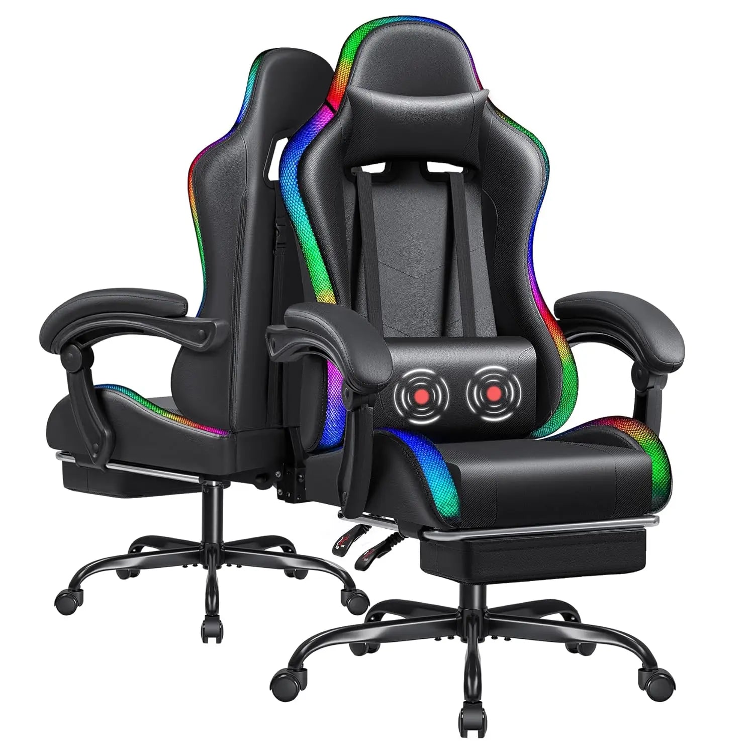 Gaming Chair with RGB LED Lights, Video Game Chair with Footrest and Massage Lumbar Support, High Back Reclining, Customized