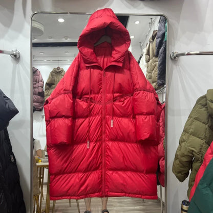 Lagabogy 2025 New Winter Women Oversize Long Puffer Coat Female Thick Warm White Duck Down Jacket Hooded Loose Parkas Outwear