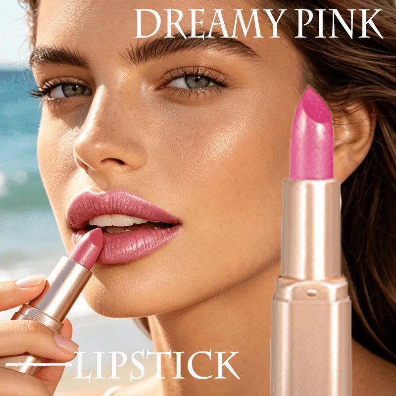 Pearlescent Pink Lipstick, Glitter Shimmer Lip Color, High-Pigment Long-Wear Waterproof Formula for Daily Beauty Looks