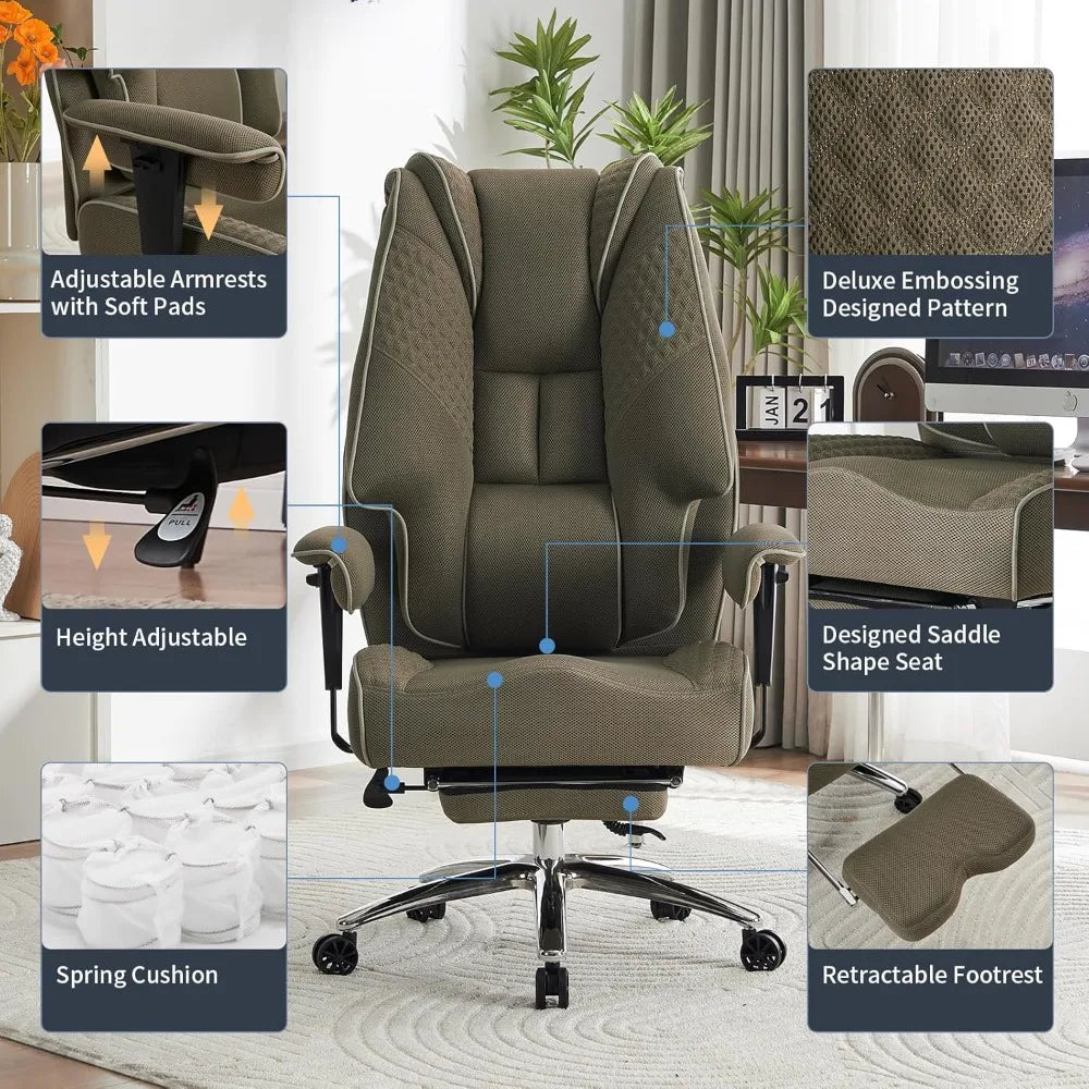 big and tall office chair 400lbs wide seat, leather high back executive office chair with foot rest, ergonomic chairs lumbar sup