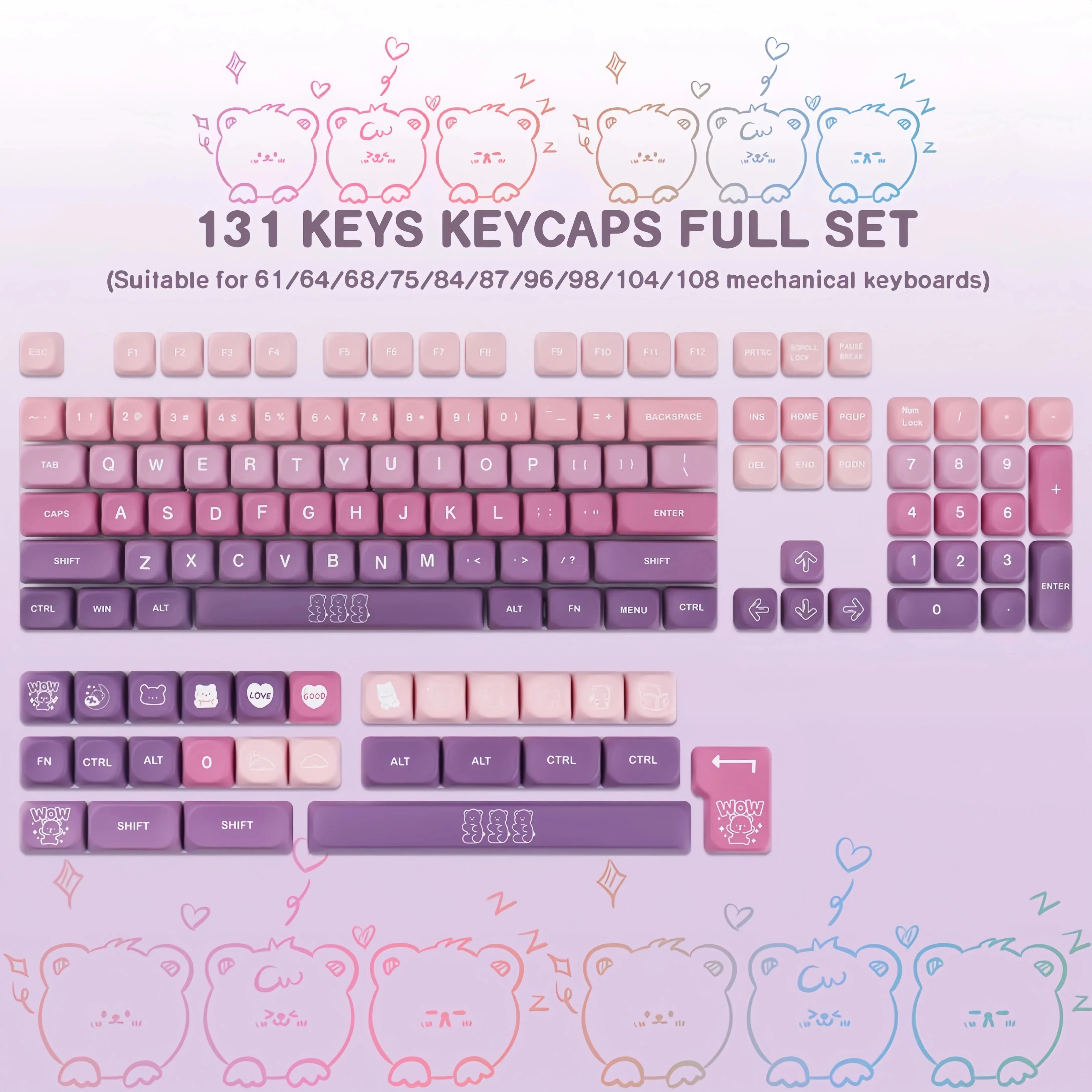 125 Keys Milky Way White Dye-Sublimation Keyboard Keycaps MOA Profile Cute PBT Key cap for Cherry MX Switches Gaming Keyboard