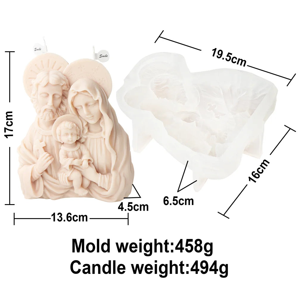 Religion Jesus Family Candle Wax Mould Silicone Mary Statue  Resin Mold DIY Virgin Mary Plaster Resin Tools Home Decoration