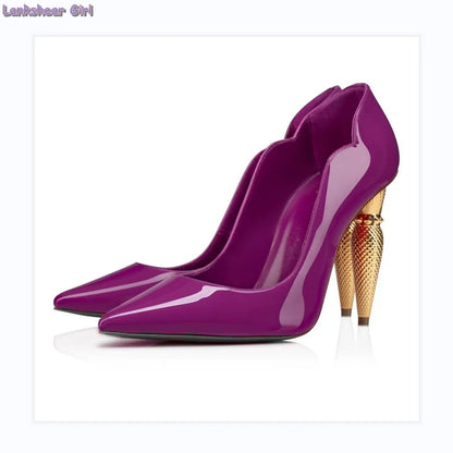 Lipbooty Suede High Heels Purple Gold Galata Gold Velvet Pointed Toe Pumps for Women Slip On Elegant Fashion New Arrival - Kimlud