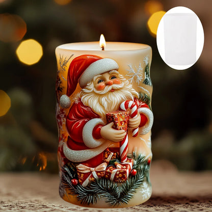 3DReindeer riding Santa Claus relief cylindrical candle silicone mold Christmas tree snowflake snow forest reindeer resin molds