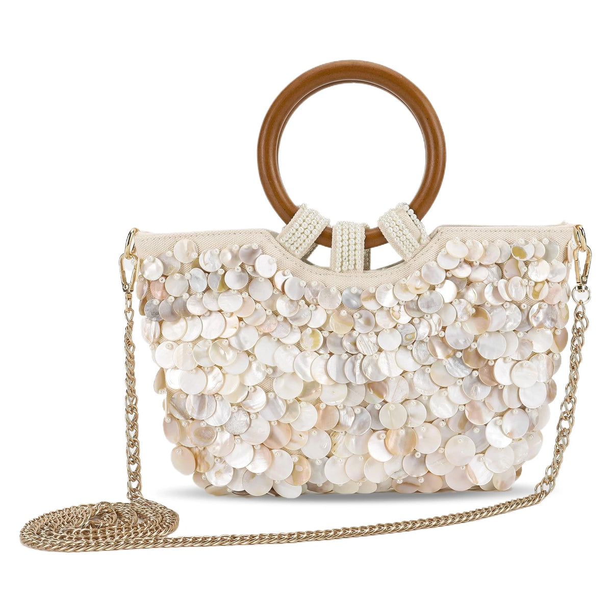 Shell Beaded Clutch Purse Handmade Top Handle Bag Luxury Designer Evening Handbag Evening Bag for Women Summer Vacation - Kimlud