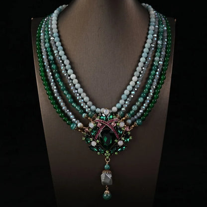 Retro luxury palace style Princess multi-layer glass agate bead necklace accessories