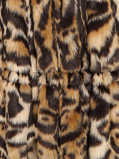 Nerazzurri Winter Elegant Warm Thick Skirted Fluffy Faux Fur Leopard Coat Women Drawstring Runway European Fashion Overcoat 2021