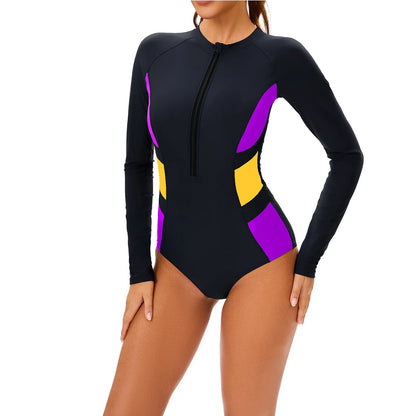 Women's One-Piece Swimsuit Sun Protection Surfing Swimwear Athletic Bathing Suit Front Zipper Leotard with Removable Chest Pads - Kimlud