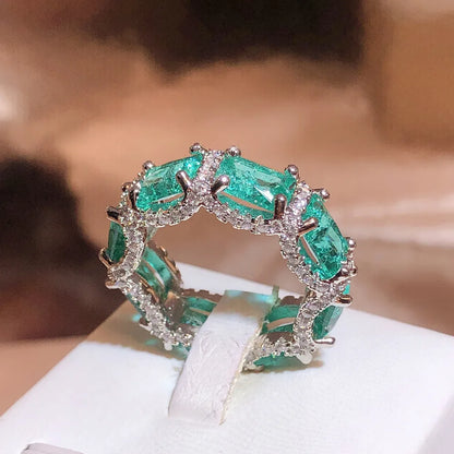 925 Stamp High-definition Paraiba Zircon Jewelry Heavy Industry Inlaid Aquamarine Topaz Ring Women's Party Wedding Rings...