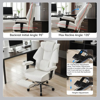big and tall office chair with footrest, pu leather high back executive office chair 400lbs, ergonomic computer chairs lumbar su