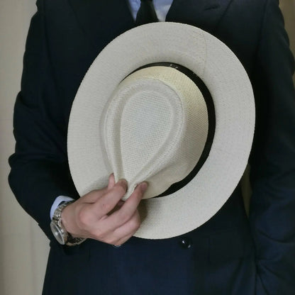 Fashion Unisex Panama Straw Hat Men Women Summer Casual Beach Flat Straw Hat Sunshade Wide Brim Jazz Fedora Cowboy Sun Hat