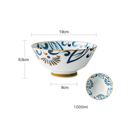 Japanese 7.5 Inch Hat Bowl Retro Ceramic Ramen Soup Bowl Fruit Vegetable Salad Noodle Kitchen Tableware | Kimlud Premium...