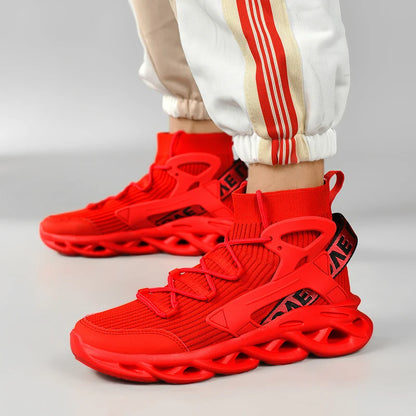 2025 High-Top Elastic Knitted Sports Shoes Trendy Plus Size Men's Shoes Reflective 3D Stereoscopic New Basketball Shoes