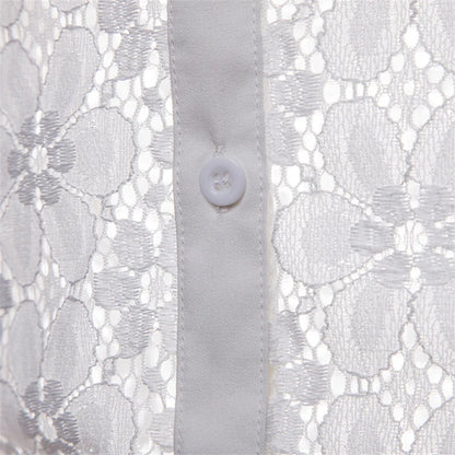 2026 Men's Lace Flowers Embroidery Long Sleeve Shirt Fashion Transparent Sexy Dress Shirts Male See Trough Club Party Tops - Kimlud