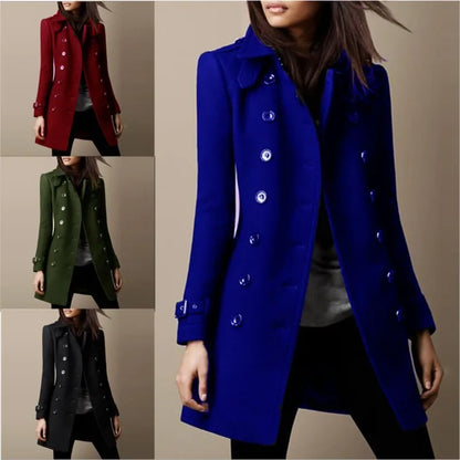 Fall Winter New Elegant Women's Jacket Coat Fashion Woolen Black Long Sleeve Double Breasted Loose Streetwear Women Coats Jacket