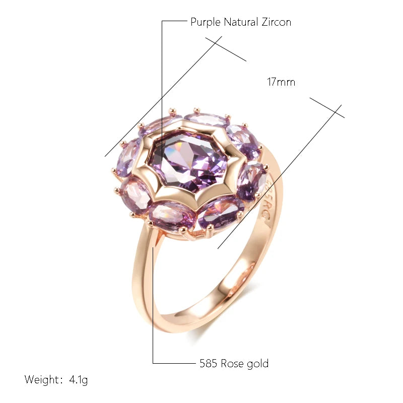 Kinel  Unusual Sparkling Oval Purple Natural Zircon Rings for Women Luxury 585 Rose Gold Color Party Daily Fine Jewelry 2023 New