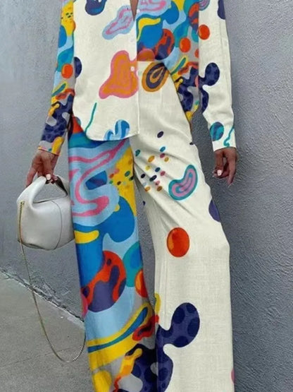 Spring Autumn New In Print Pant Sets Women 2024 Fashion Long Sleeve Shirts Wide Leg Trousers Two Piece Sets Trendy Streetwear