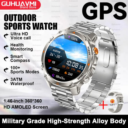 2025 New Outdoor Sport Smart Watch Men HD AMOLED Screen  Six Star GPS Positioning Heart Rate Bluetooth Call IP69/5ATM SmartWatch