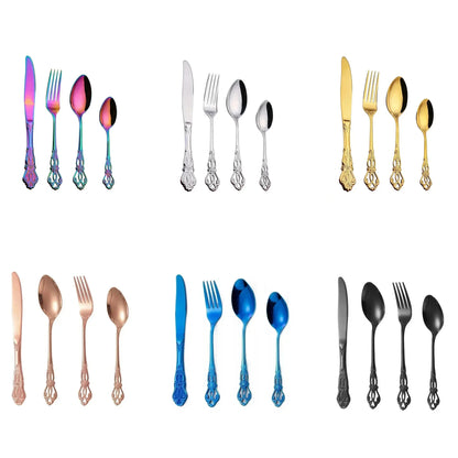 Golden Stainless Steel Cutlery Set Royal European Spoon Fork Complete Tableware Retro Design Dishwasher Safe Elegant...