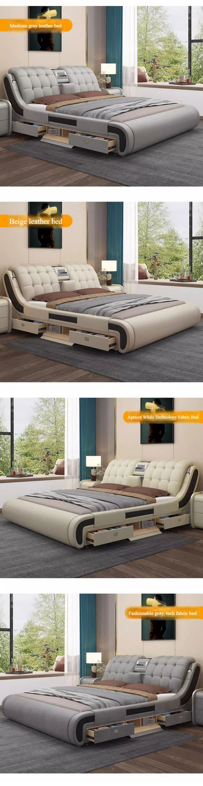 Modern Luxury Bedroom Furniture Smart Electric Massage Up-holstered Beds king Size Double Bed Gas Lift Frame with Storage Design