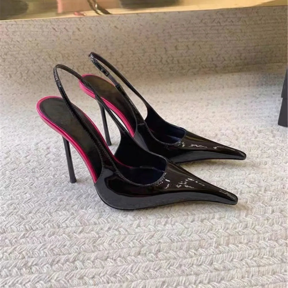 New Sexy Pointed Toe High Heeled Shoes for Woman's Thin Heels Slip-On Summer Pumps Luxury Lady Black Wedding Party Sandal