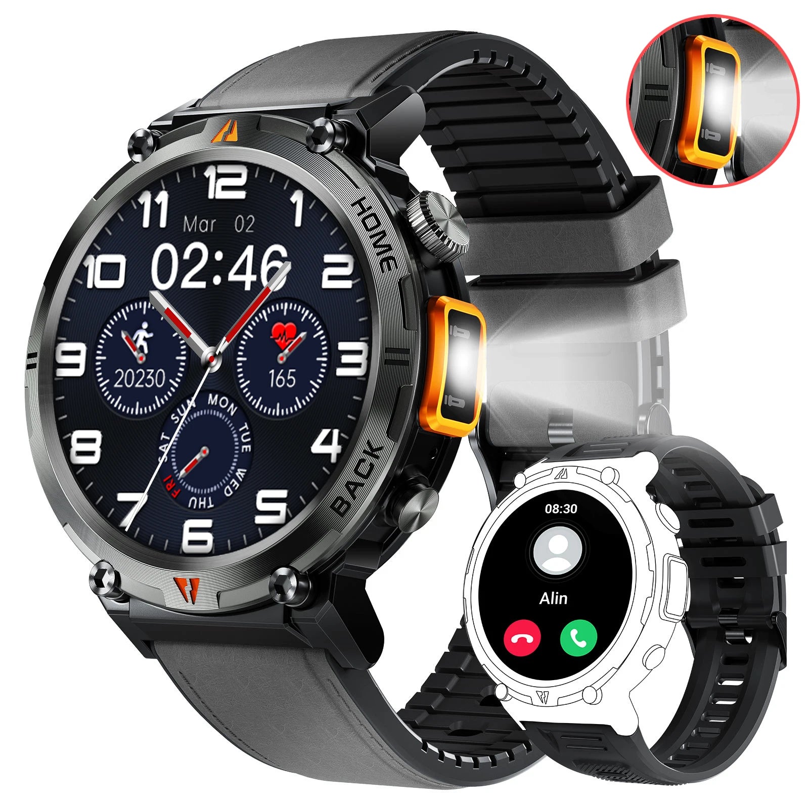 EIGIIS KE3 Smart Watch 3ATM Waterproof Original Design For Men Bluetooth Call Health Monitor With Flashlight 100+ Sports Modes
