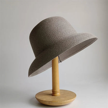 New Summer Sun Hats Ladies Solid Plain Elegant Wide Brim Hat Female Round Top Panama Floppy Straw Beach Hat Women |...