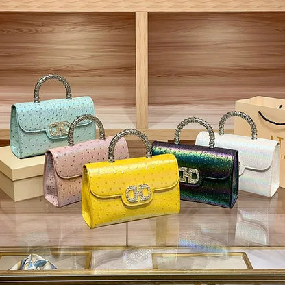 New ostrich pattern underarm handbag for ladies, light luxury diamond-encrusted, elegant single-shoulder crossbody bag |...