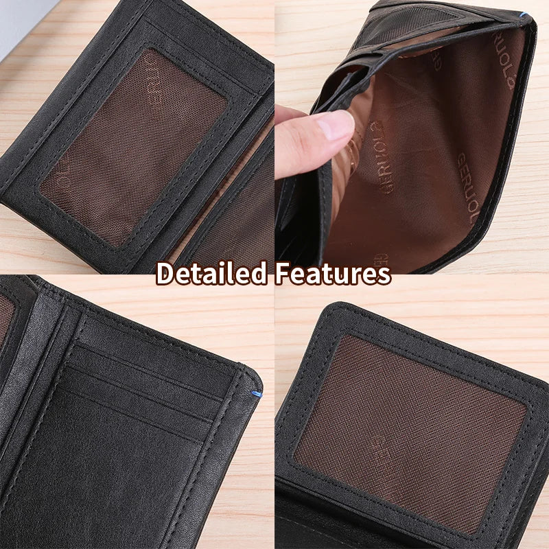 Plant Tanned Top Layer Genuine Cowhide Short Wallet RFID Blocking Large Capacity Card Slot Design ID Card Mirror Window...