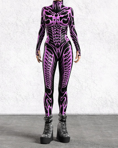 Women 3D Painted Cosplay Jumpsuit Cyberpunk Muscle Bodysuit Halloween Carnival Party Performance Zentai Suit Aerial Yoga