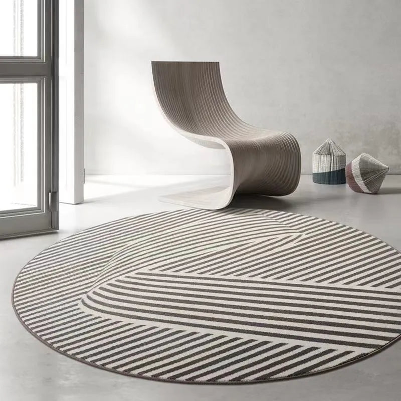 Home Thicken Non-slip Mat Modern Minimalist Carpets for Living Room Fluffy Soft Bedroom Decor Stripe Carpet Large Area Round Rug - Kimlud