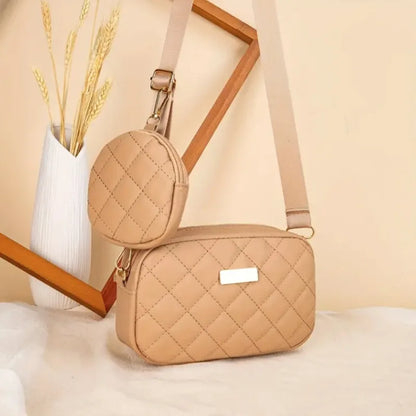 Two Piece Set Chic Quilted Women Crossbody Bag with Detachable Mini Purse Fashion Shoulder Bag for Women Casual Daily Ladies Bag - Kimlud