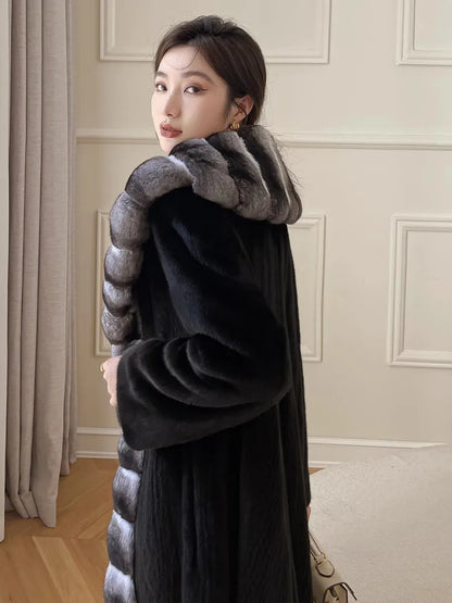 Long Faux Fur Coat Women Autumn Winter Large Jacket Overcoat White Turn Down Collar Pockets Thick Coat Warm Jackets Maxi Coats