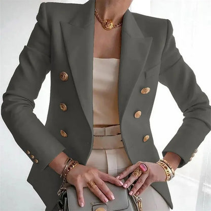 Women's Elegant Metal Buckle White Suit Jacket Casual Office lady Blazer High-end Feel Western-style Clothe