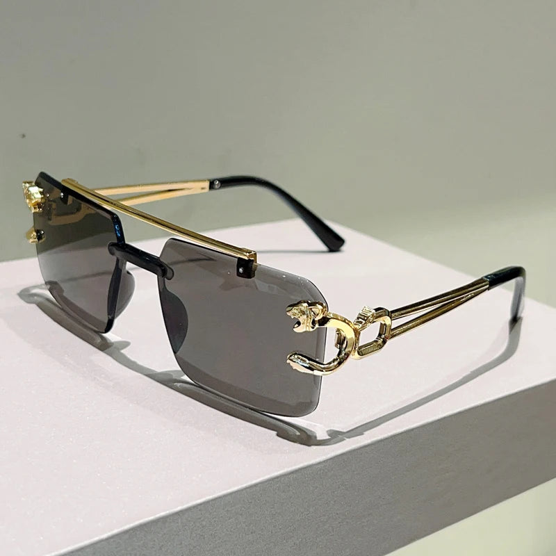 KAMMPT Rimless Square Sunglasses Men Fashion Vintage Double Bridge Shades Women Trendy Luxury Brand Design Gradient Sun...