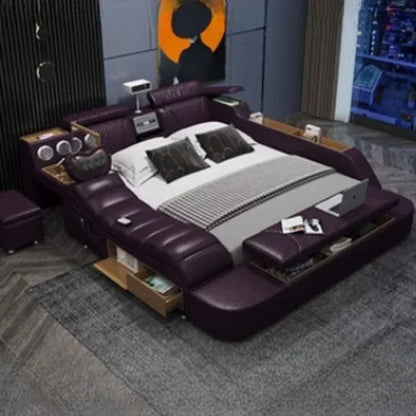 Budget-friendly Multifunctional massage tatami leather bed double modern simple wedding with projector smart Bedroom Furniture