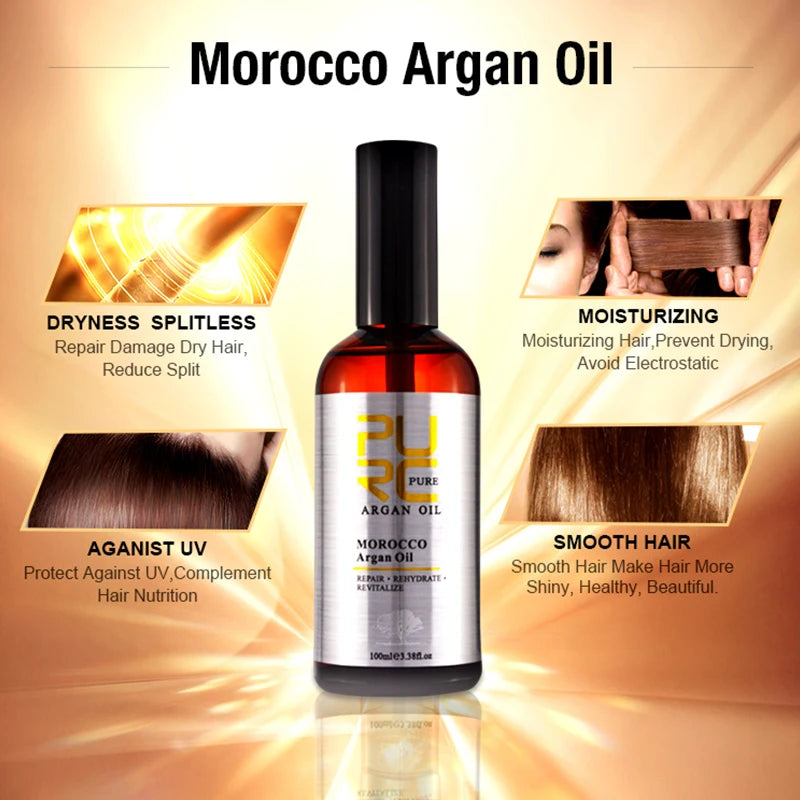 PURC Morocco Argan Oil Hair Care Products 100ML Smoothing Straightening Hair Oils Repair Damaged Frizz Scalp Treatment Hair Care