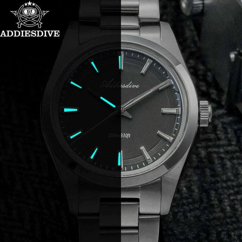 ADDIESDIVE 36MM Simple Stainless Steel Men's Watch Bubble Mirror Glass Luxury Quartz Watches 100M Waterproof AD2066 Reloj Hombre
