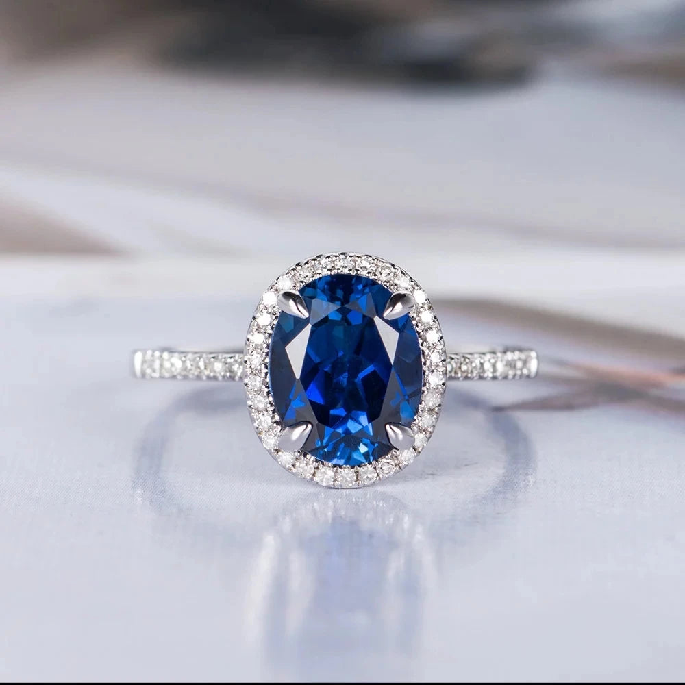 CAOSHI Luxury Blue Crystal Stone Rings with Tiny Flower Cubic Zirconia Pretty Women's Jewelry Elegant Engagement Accessories