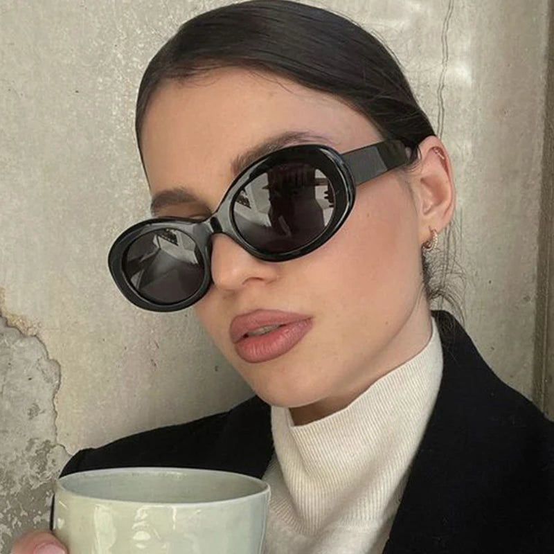 Elegant Oval Sunglasses For Women Vintage Ins Popular Small Round Black Sunglasses Luxury Brand Designer Shades UV400 Oculo