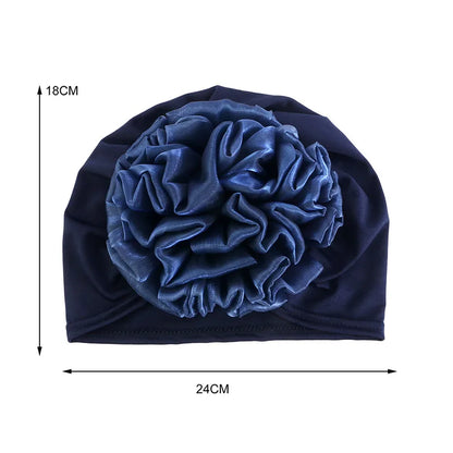 Women's Hijabs Turban Big Flower Elastic Cloth Hair Bands Hat Beanie Ladies Muslim Solid Hair Loss Scarf Cap Hair Accessories