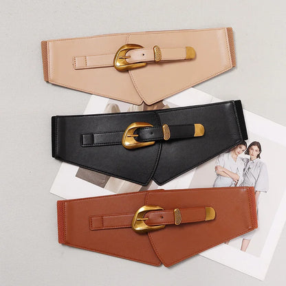 Green Camel Khaki Pu Leater Elastic Waistbands for Women Irregular Wide Corset Dress Shirt Decoration Elegant Pu Waist Belts