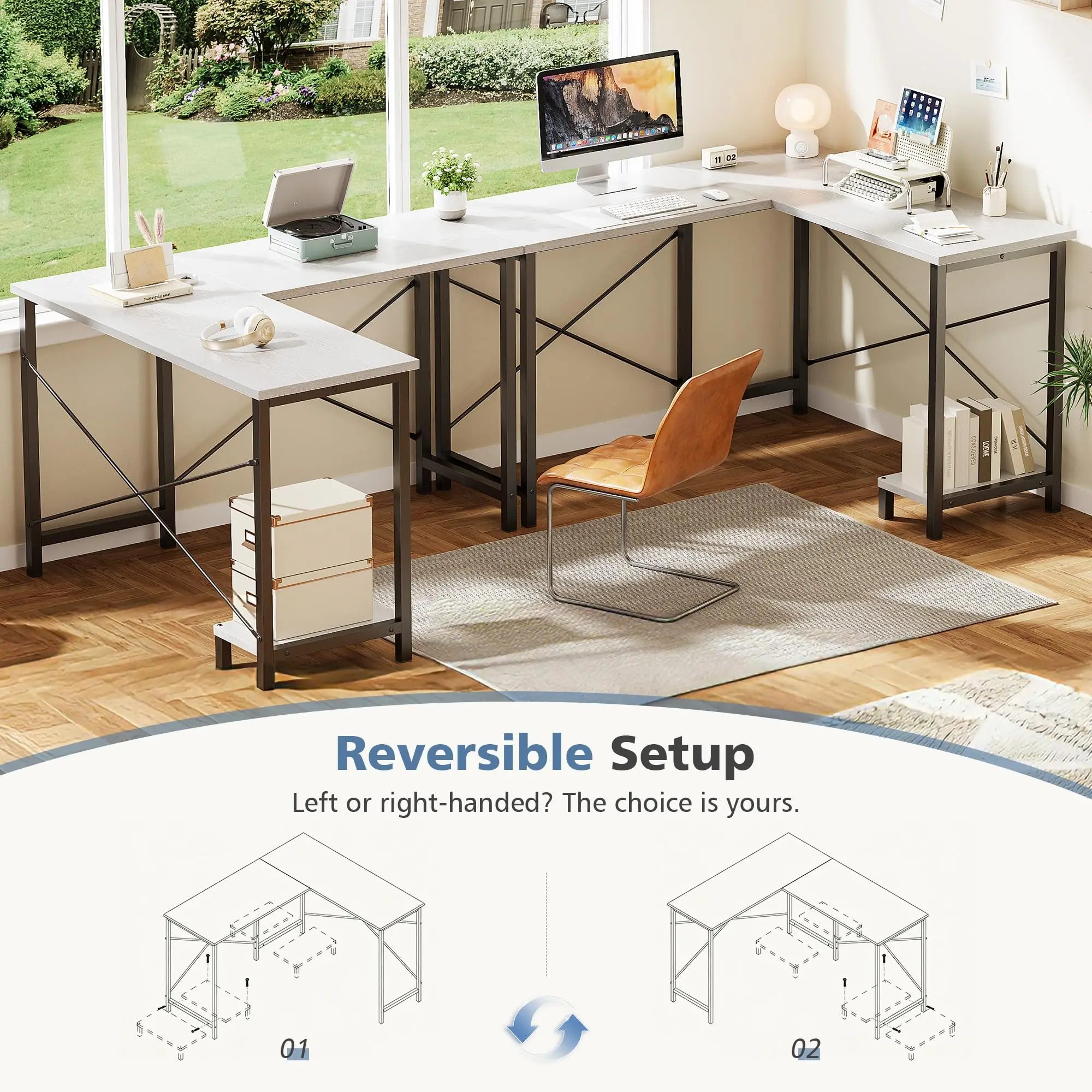 JHK 50 Inch L Shaped Desk Computer Gaming Desks Corner Office Table with CPU Shelf for Home Study Writing Work Station for Offic