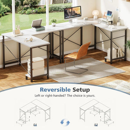 JHK 50 Inch L Shaped Desk Computer Gaming Desks Corner Office Table with CPU Shelf for Home Study Writing Work Station for Offic