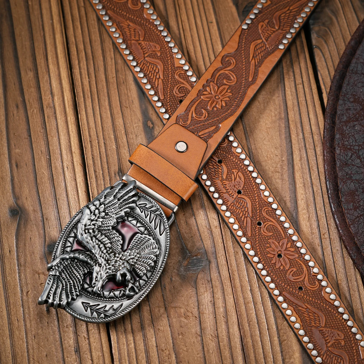 Men - Women - Western Denim - pu leather - Belt - Vintage jeans with needle buckle brown belt | Kimlud Mid Range Pants