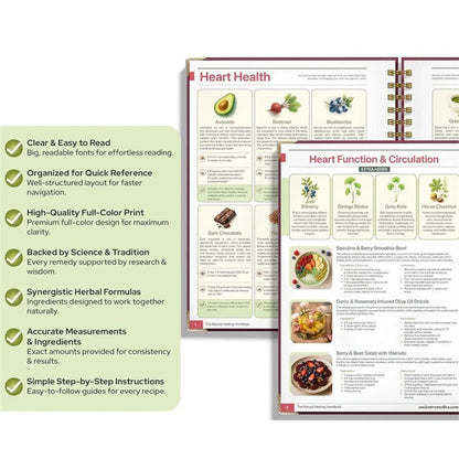 Natural Healing Handbook Spiral Bound Guide With Herbal Remedies And Recipes For Heart Health Blood Sugar Focus Boost 25x17.6cm