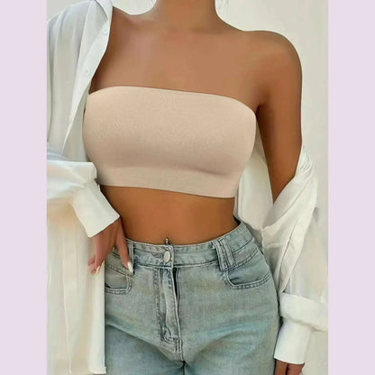 Varsbaby Women Tube Strapless Bra Chest Wrap Bandeau Unlined Seamless Breathable Comfortable Underwear Tops