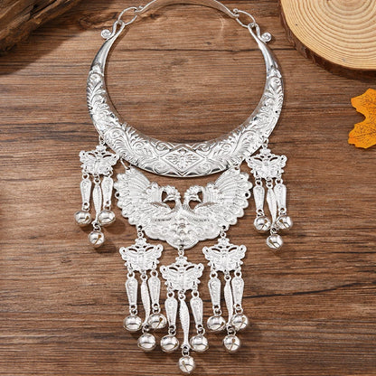 Ethnic Minority Miao Retro Necklace Traditional Chinese Silver Color Craft Dance Costume Special Accessory Chain